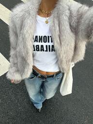 Muchica Chaqueta casual de manga larga y abultada de color gris claro para mujer en ropa de moda de otoño/invierno