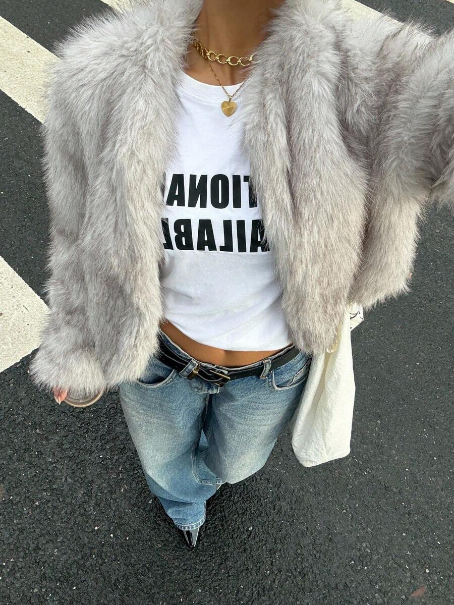 SHEIN EZwear 女士浅灰色长袖休闲羽绒服，秋冬时尚女装 - 淺灰色 - 查看 1