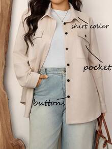 Zelara Women's Casual Everyday Loose Fit Versatile Simple Button Long Sleeve Plus Size Jacket Navycore Outfits Teacher Outfits For Women Fall Women Clothes Business Casual Woman Casual Clothes Women Button Up Shirt Neutral Clothes For Women Women's Work Jacket, Women's Autumn Jacket, Women's Business Jacket, Women's Button-Down Jacket Homecoming Coat Halloween Women'S Costumes Old Money Style Jacket Women'S Commuter Jacket Autumn And Winter Warm Jacket Going Out Tops For Women