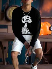 Manfinity Roghcode Men's Skull Pattern Crew Neck Long Sleeve Casual Sweater Skeleton Graphic Sweater Goth Sweater  Halloween Party, - Multicolor - View 1