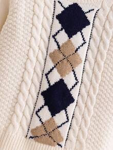 SHEIN Unisex Baby Geometric Pattern Long Sleeve Knit Sweater, Casual & Cute, Suitable For Baby Boys And Girls, Autumn/Winter Fall