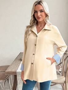 SHEIN Locker geschnittene, mittelange gestreifte Patchwork-Umstandsjacke, geeignet für Frauen