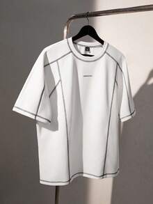 EASEVO Plus Size Men's Casual Contrast Stitching Round Neck Short Sleeve T-Shirt, Summer