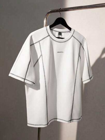 EASEVO Camiseta de manga corta de cuello redondo con pespunte de contraste para hombres de talla grande, de verano