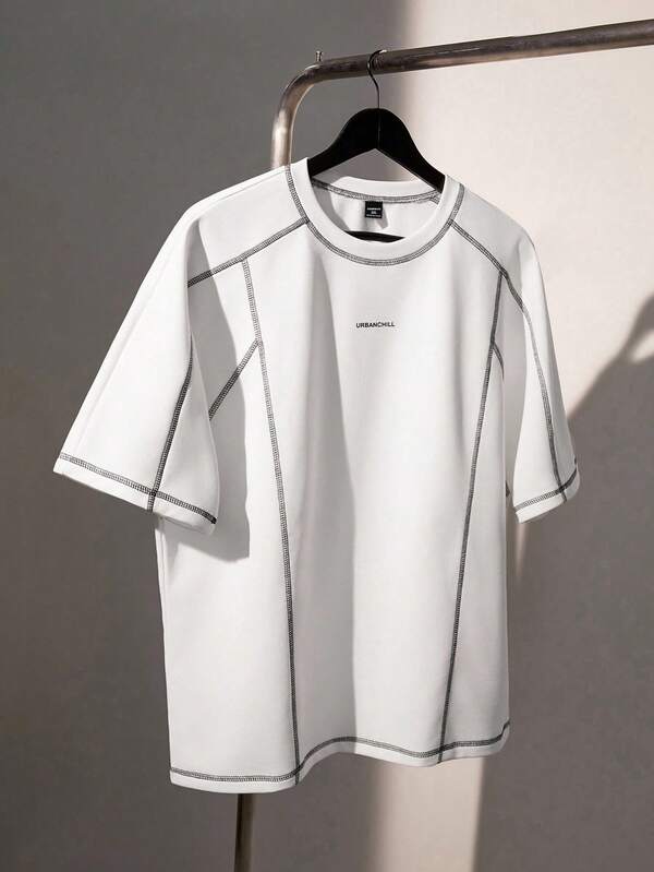 EASEVO Camiseta de manga corta de cuello redondo con pespunte de contraste para hombres de talla grande, de verano