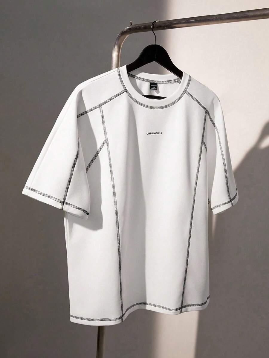 EASEVO Plus Size Men's Casual Contrast Stitching Round Neck Short Sleeve T-Shirt, Summer