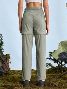 In My Nature Dambyxor med avtagbar ben och sidofickor, casual minimalistiska, avtagbara cargobyxor för kvinnor, vandringsbyxor, resebyxor för kvinnor - Kaki - Visa 8