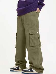 Chillumni Quần Cargo dáng rộng có túi bên hông dành cho nam, dành cho mùa thu - màu xanh lá - Xem 4