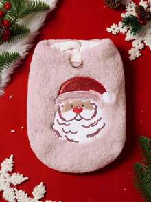 PETSIN 1pc Pet Clothing, Cute Embroidered Bearded Santa Claus Christmas Outfit, Autumn And Winter Thick Cotton Vest, Cat And Dog Clothing And Apparel - Pink - View 2