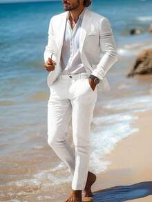 Manfinity Homme Men's Solid Color Lapel Neck Long Sleeve Blazer And Trousers Suit Set