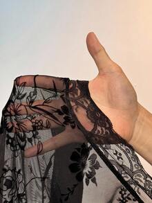 Viva Relle Váy ôm sát ren cổ chữ V tay dài cỡ lớn, thanh lịch và thon gọn - màu đen - Xem 7