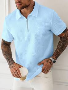 Manfinity Homme Men Solid Color Textured Short Sleeve Polo Shirt For Summer - Baby Blue - View 3