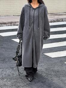 Muchica Neuer Vintage-Mantel mit Kapuze und Schneeflocken-Muster für Damen, Y2K-Frauen, Streetwear, Herbst/Winter - Grau - Übersicht 5