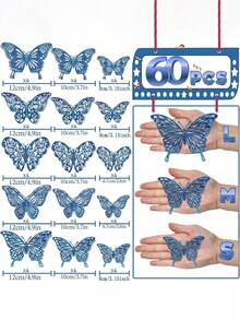 Rainbow 3D Butterfly Decor Set Of 60pcs - Glitter Gold Paper Butterflies For Party Wedding Birthday DIY Decorations - Multicolor - View 15