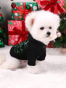 PETSIN 1 Piece Embroidered Letter Pet Green Christmas Outfit, Comfortable Autumn And Winter Hooded Jacket - Black - View 6