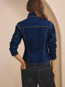 Aralina 冬季/夏季束腰牛仔夹克 - 深色水洗藍 - 查看 5