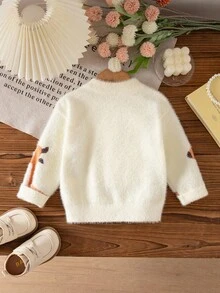 SHEIN 可爱鹿图案长袖针织上衣，适合居家和户外穿着 - 米色 - 查看 2