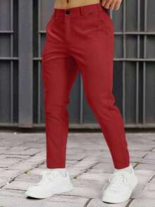 Manfinity Homme Pantalones rectos de unicolor para hombre, casuales y formales, para ceremonias formales - Rojo - Ver 3