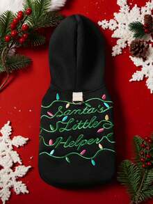 PETSIN 1 Piece Embroidered Letter Pet Green Christmas Outfit, Comfortable Autumn And Winter Hooded Jacket - Black - View 9