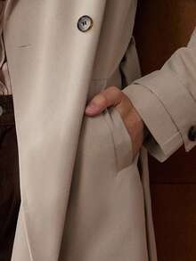 Écloséra French Retro Casual Commuting All-Match Loose Version Double Breasted Wear A Belt Soft Twill Woven Fabric Spring And Autumn Khaki Women's Trench Coat Mid-Length Trench Coat Women's Jacket Ladies Casual Clothing Fall Clothes For Women Women's Autumn Clothing Matching Women's Autumn Clothing Jacket Autumn And Winter Matching Windbreaker Jacket - Khaki - View 4