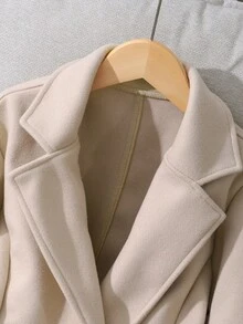 SHEIN 1pc Girls Wool Blend Coat, Elegant Mid-Length Overcoat With 2-Way Wear, Suitable For Autumn/Winter Fall - Apricot - View 9