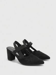 CUCCOO BIZCHIC Women's Fashion Black Comfortable Elastic Band Pointed Toe Chunky High Heel Pumps, Essential For Commuting, Vacation And Outings For Christmas Spring Shoes - Black - View 6