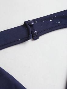 Sweetra Women's New Sexy Backless Ruched Waist Slim Fit Shiny Wrap Dress, Suitable For Daily Commute, Graduation, Independence Day Party - Navy Blue - View 5