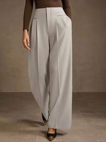 MOTF PREMIUM FOLD PLEATED STRAIGHT LEG SUIT PANTS - Grey - View 4