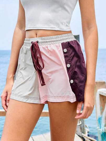 In My Nature Women's Outdoor Contrast Color Patchwork Drawstring Waist Shorts Workout Short