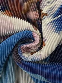 Flirla 大码女式法式休闲褶皱印花长袖连衣裙，派对装 - 彩色 - 查看 9