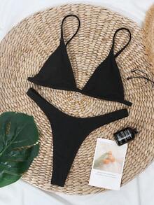 Swim SXY Summer Beach Solid High Cut Bikini - Black - View 4