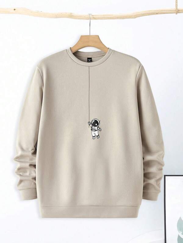 EASEVO Men Plus Fashionable Casual Front Print Pullover Sweatshirt, Fall, Winter