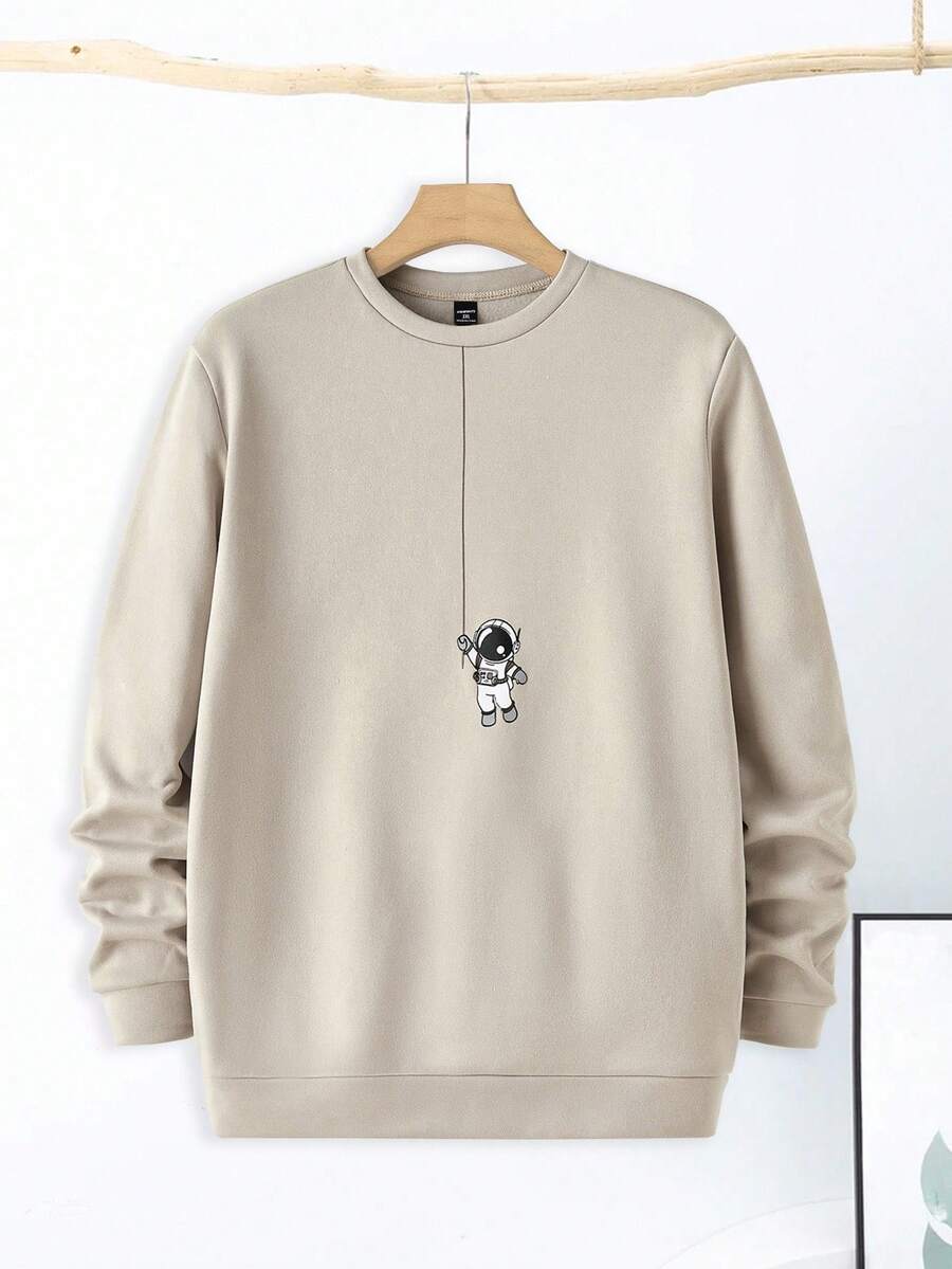 EASEVO 男士加大码时尚休闲印花套头卫衣，秋冬长袖上衣