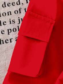 SHEIN ChillGRL 2 件套青少年女孩休闲 T 恤和工装裤套装，蝴蝶刺绣图案圆领短袖 T 恤和裤子，春夏季时尚服装 - 紅色 - 查看 10