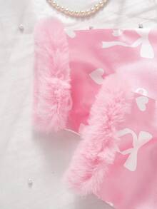 Girls Casual 2 Pieces Set, Featuring Cartoon Bow Pattern, Fluffy Cuff Long Sleeve Top And Long Pants, Pink, Comfortable Loungewear Fall Winter - Pink - View 8
