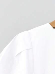 SHEIN Clasi 大码女式优雅休闲褶皱泡泡袖衬衫 - 白色 - 查看 6