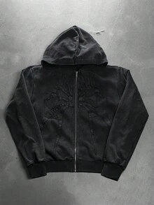 PAVTROS Manfinity Streetrush Men's Autumn Spider Pattern Zip-Up Hooded Casual Sweatshirt Gothic Zip Up Hoodie Graphic Zip Up Hoodie Black Zip Up Hoodie Men Zip Up Hoodie - Black - View 5