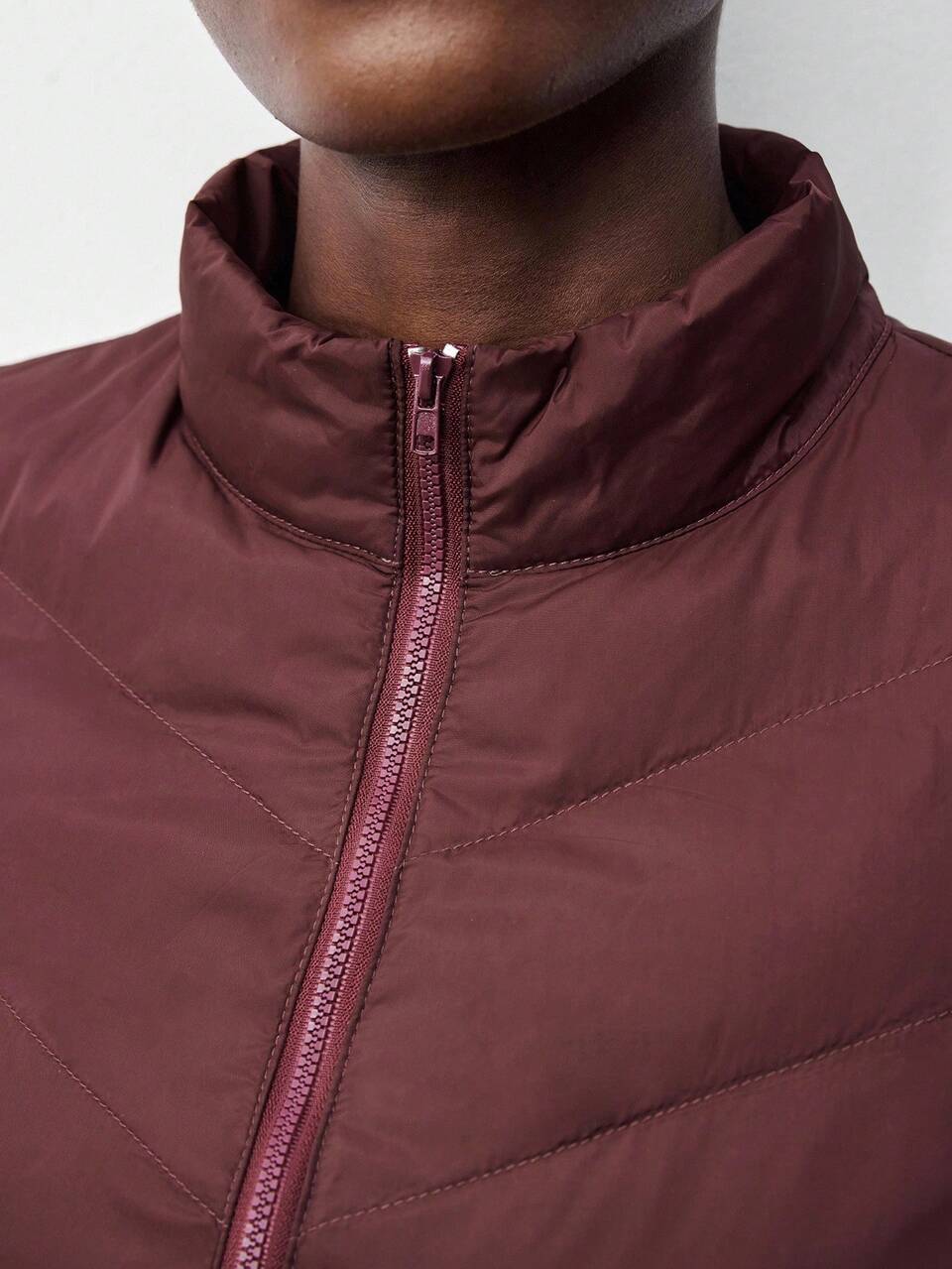 SHEIN Maija Women's Burgundy Winter Casual Jacket,Solid Color Long Sleeve Zipper Front High-End Comfortable Vintage Style Business Office Wear Occasion Coat