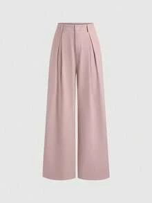 SHEIN PETITE Plus Size Pleated Detail Versatile Office Pants - Pink - View 1
