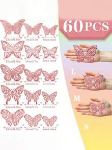 Rainbow 3D Butterfly Decor Set Of 60pcs - Glitter Gold Paper Butterflies For Party Wedding Birthday DIY Decorations - Multicolor - View 13