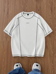 EASEVO Plus Size Men's Casual Contrast Stitching Round Neck Short Sleeve T-Shirt, Summer