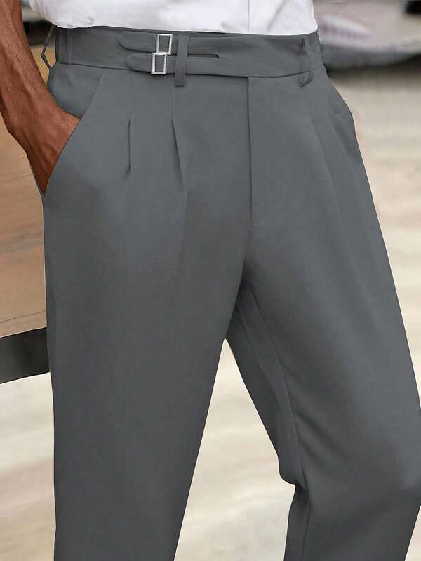 Manfinity Mode Pantaloni casual plisați cu buzunare în culori solide pentru bărbați