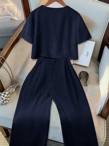 GlowEve CURVE Bộ 2 món áo cổ tròn trơn màu thường ngày cỡ lớn cho nữ - màu đen - Xem 2