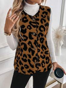EMERY ROSE Jacket, Sleeveless Vest, Leopard Print Faux Fur Vest - Multicolor - View 4