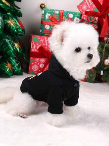 PETSIN 1 件猫狗通用衣服，刺绣胡子老人圣诞连帽衫，秋冬温暖舒适服装 - 黑色 - 查看 5