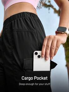 In My Nature Women's Casual Elastic Waist Drawstring Outdoor Pants With Flap Pockets,  Hiking Pants Lightweight Pants Women Convertible Hiking Pants