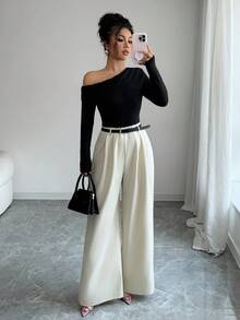 Rafferiza Macacão Assimétrico de Ombro Elegante e Contrastante para Uso Diário das Mulheres - Multicolorido - Visão 3