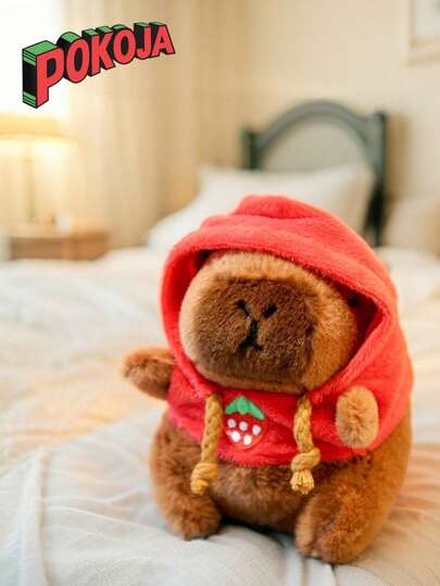 1 st röd huvtröja kapybara plyschleksak mjukt gosedjur med avtagbara kläder kawaii djurdocka söt samlarpresent för tonåringar vuxna heminredning sovrumsdekor