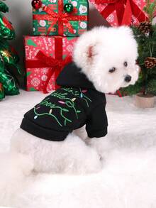 PETSIN 1 Piece Embroidered Letter Pet Green Christmas Outfit, Comfortable Autumn And Winter Hooded Jacket - Black - View 5