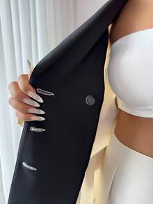 Selianne Bộ vest dáng chữ A dài tay màu tương phản thanh lịch dành cho nữ, thích hợp mặc hàng ngày, đi làm và nhiều dịp khác nhau, mùa xuân/thu - Màu be - Xem 7